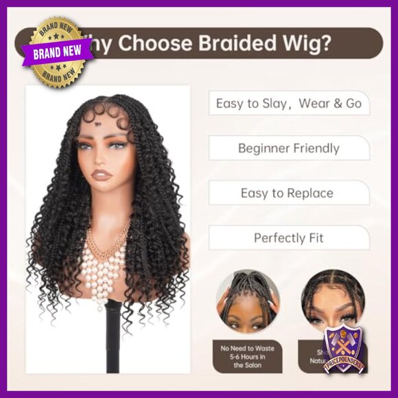 Short Boho Braided Wig Full Lace Human Hair Blended Knotless Box Braid main image 4